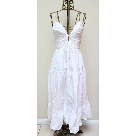 Ulla Johnson Phoebe White Cutout Keyhole Tiered Tie Maxi Dress Size 4 - Picture 2 of 6